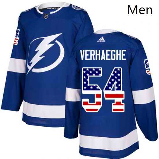 Mens Adidas Tampa Bay Lightning 54 Carter Verhaeghe Authentic Blue USA Flag Fashion NHL Jersey